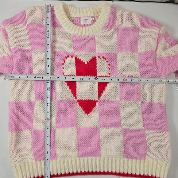 Luna Ivy Game of Love pink combo large chunky sweater. - Picture 4 of 11